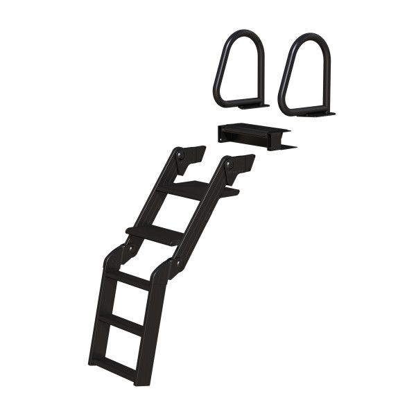 Lippert SureStep™ Free-Fit Pontoon Boat Ladder – Black Powder-Coated Steel Handrails