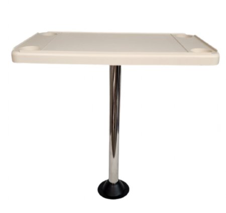 Ivory rectangular pontoon boat table with 4 recessed cup holders